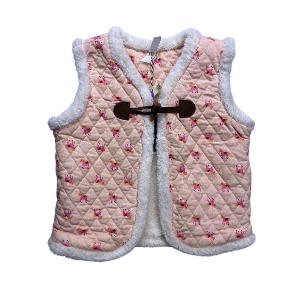 Matilda Jane Quilted Vest Kids 6 Pink New Reversible Horse Print Toggle Sherpa